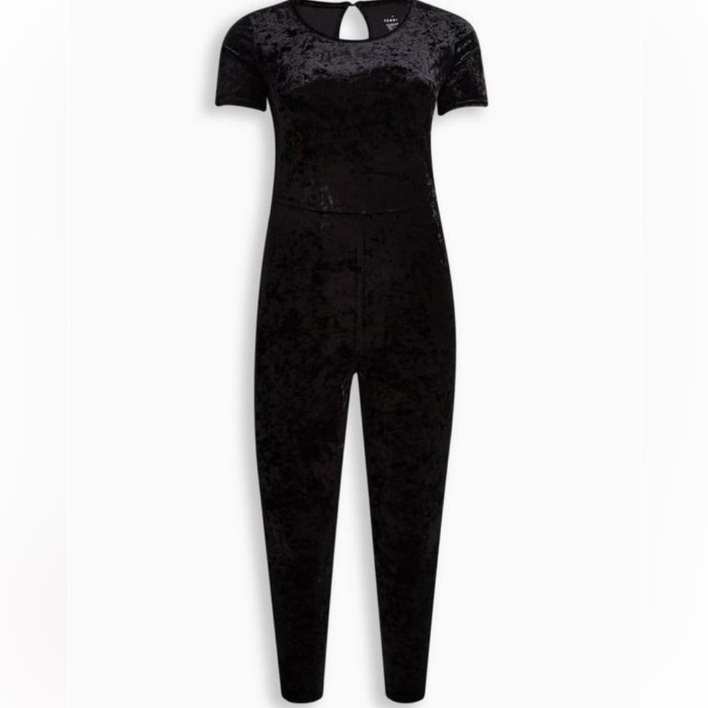 Torrid full length crush velvet, short sleeve cat suit